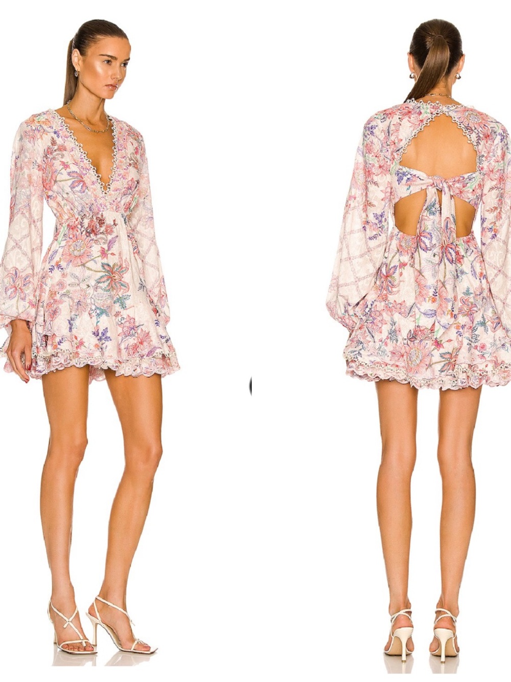 NWT Hemant & Nandita Kati Long Sleeve Open Back Coquette Girl Mini Dress M